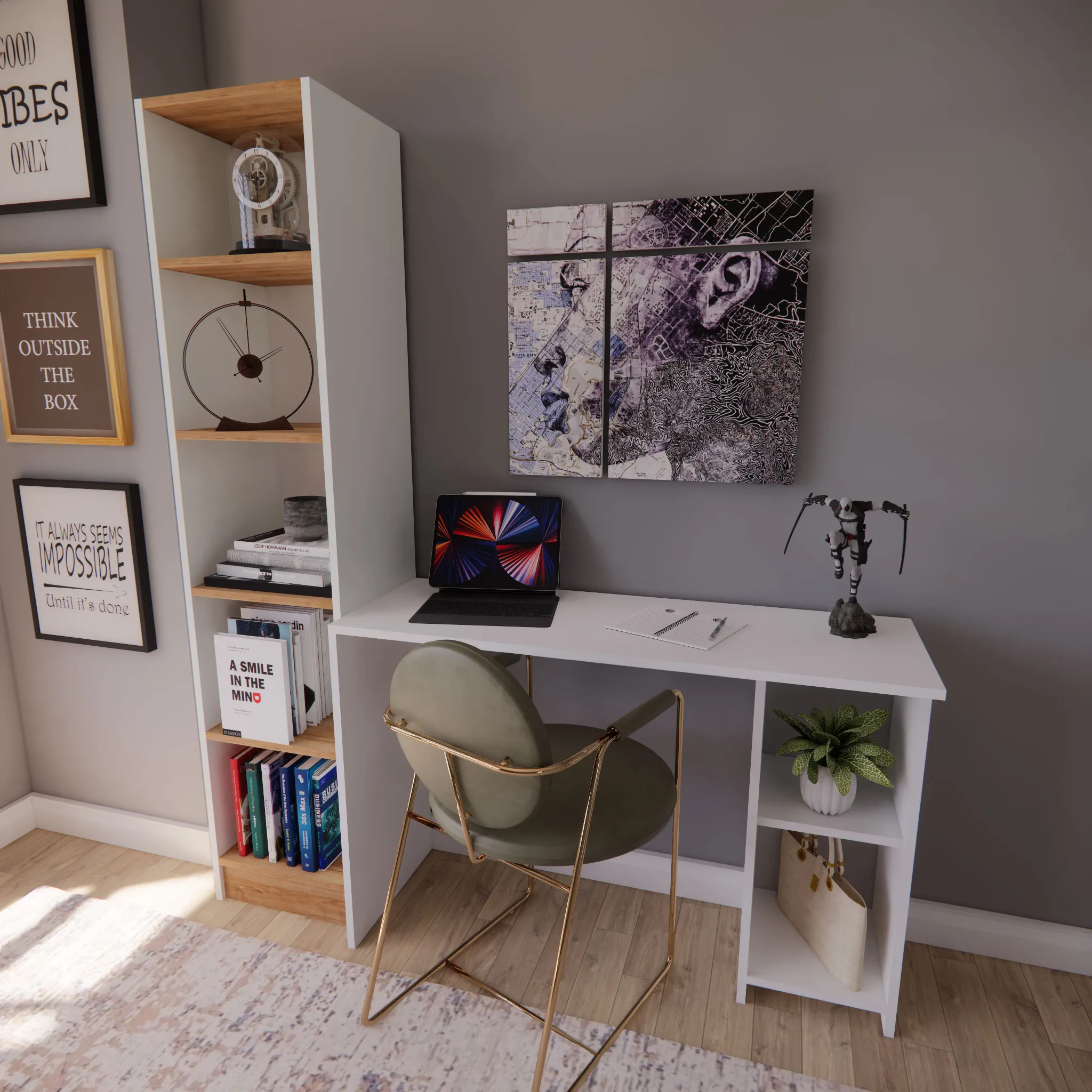 Hero Çalışma Masası 155 CM Beyaz MDF Lam 