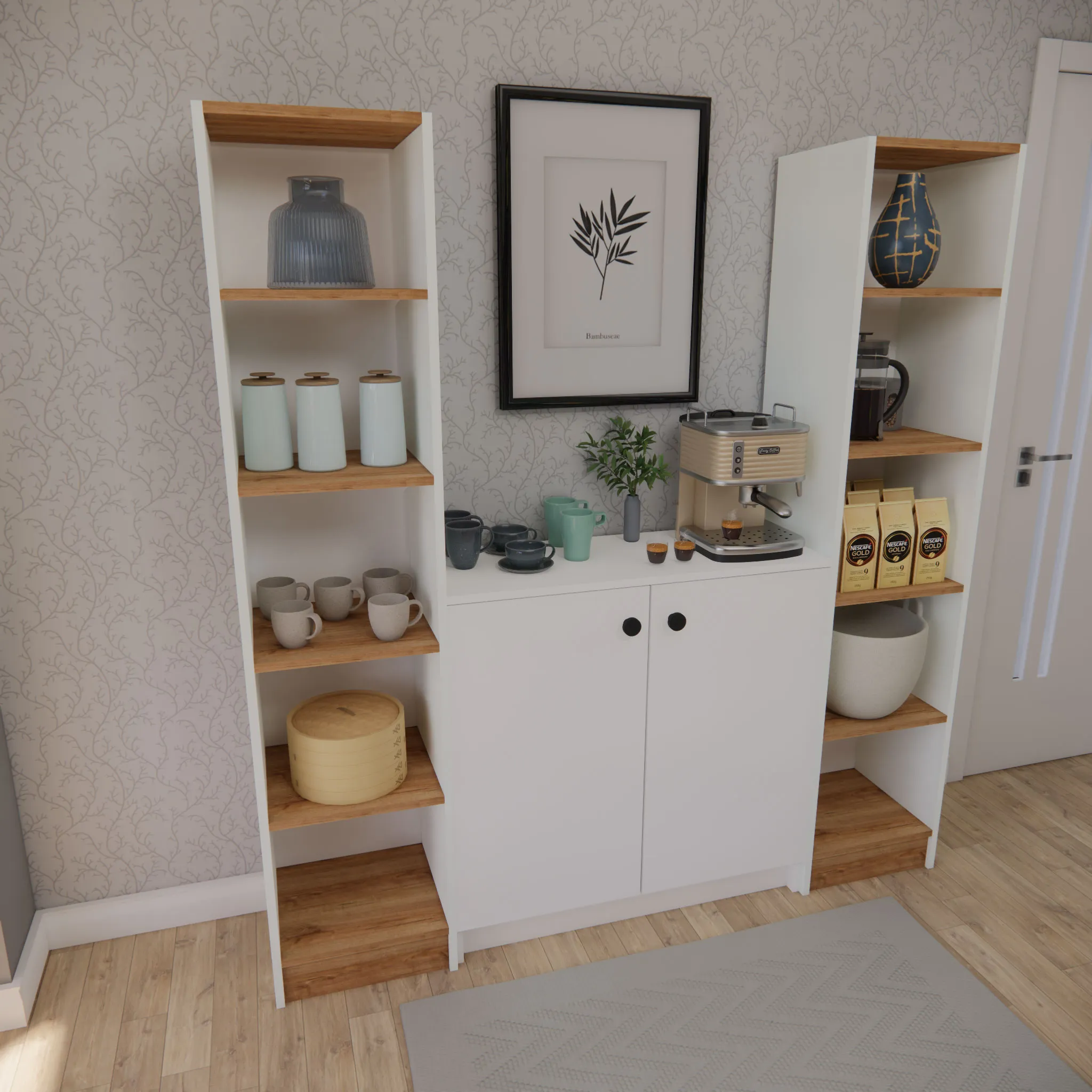 Vera Kahve Köşesi Çok Amaçlı Köşe Dolabı