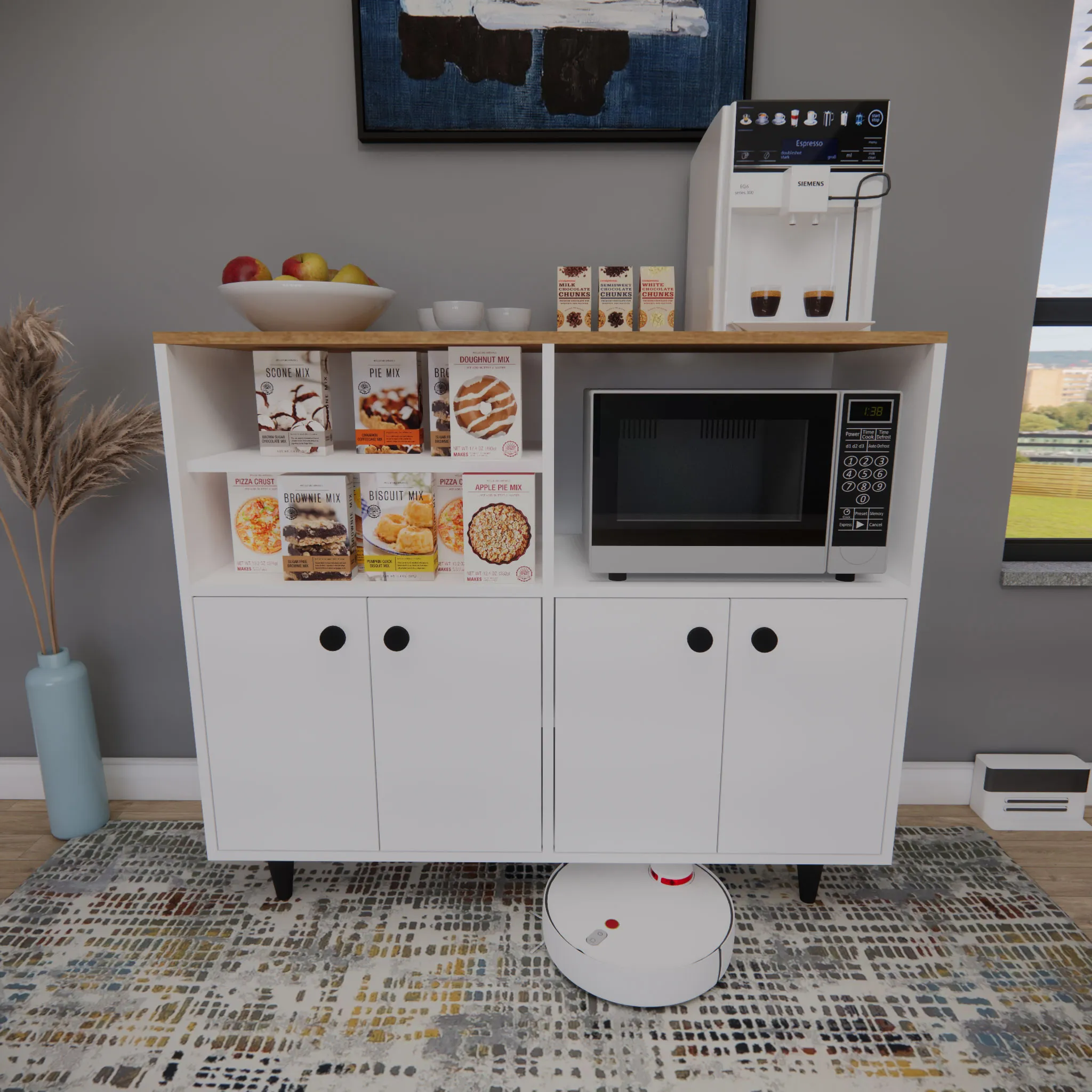 Kahve Köşesi Çok Amaçlı Dolap 4 Kapaklı Kiler Mutfak Dolabı