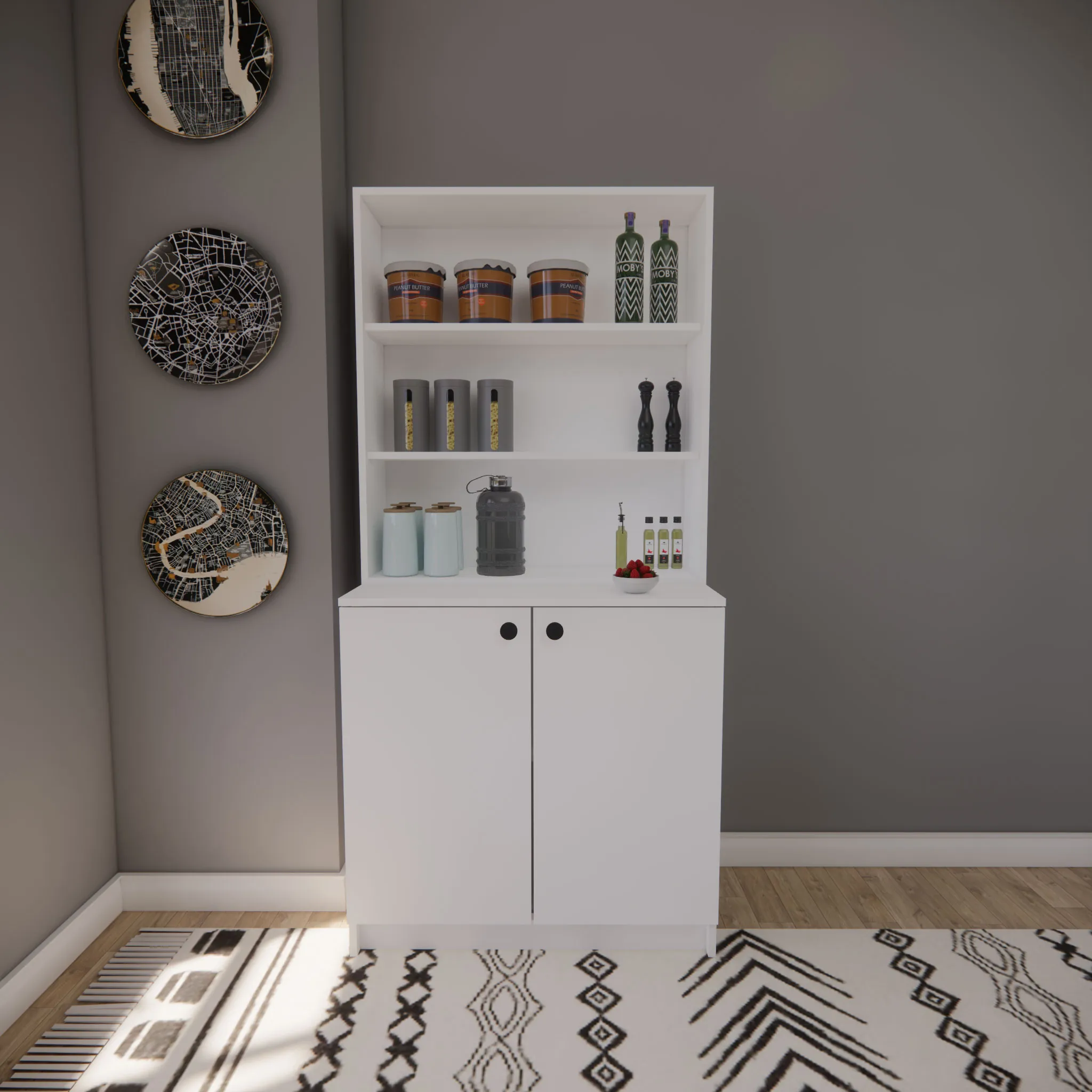 Star Çok Amaçlı Beyaz MDF Dolap Kahve Köşesi